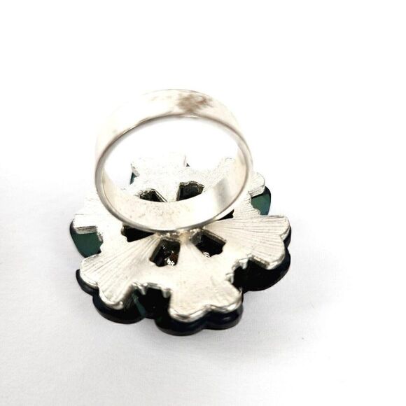 Lot of 2 Vintage Large Blue Plastic Flower Butterfly Statement Rings sz 6.25-6.5 - Picture 8 of 8